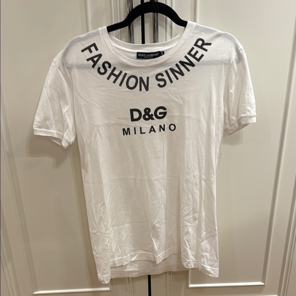 D&G White Graphic Tee with Bold Print